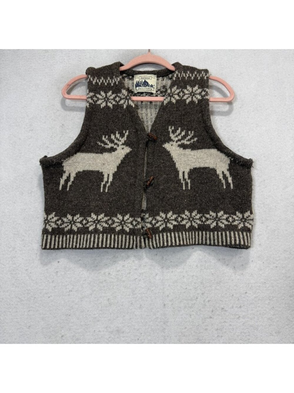 Unlimited Quest Clothing Sweater Vest Womens Medium Brown Deer Fair Isle Knit